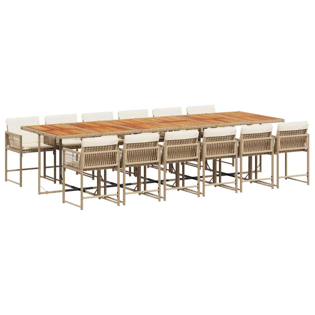 spisebordssæt til haven 13 dele med hynder polyrattan beige