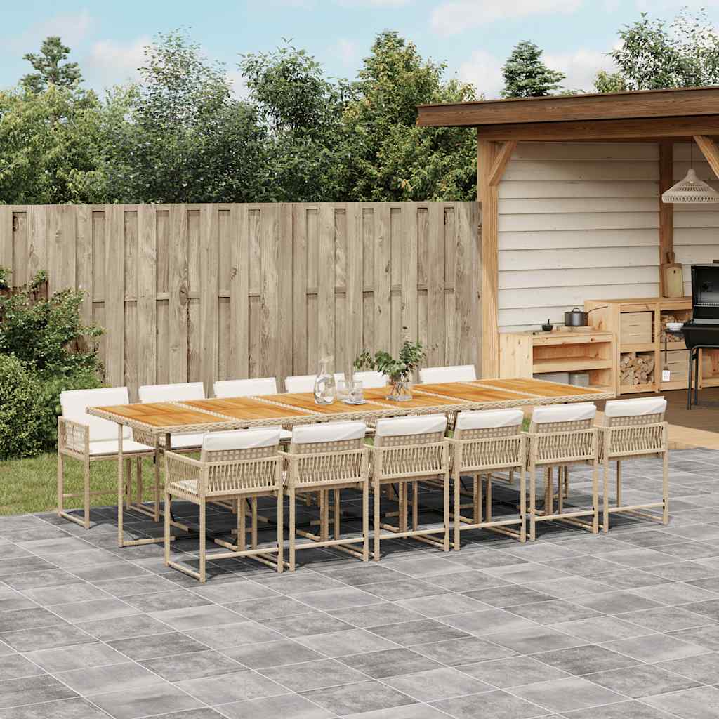 spisebordssæt til haven 13 dele med hynder polyrattan beige