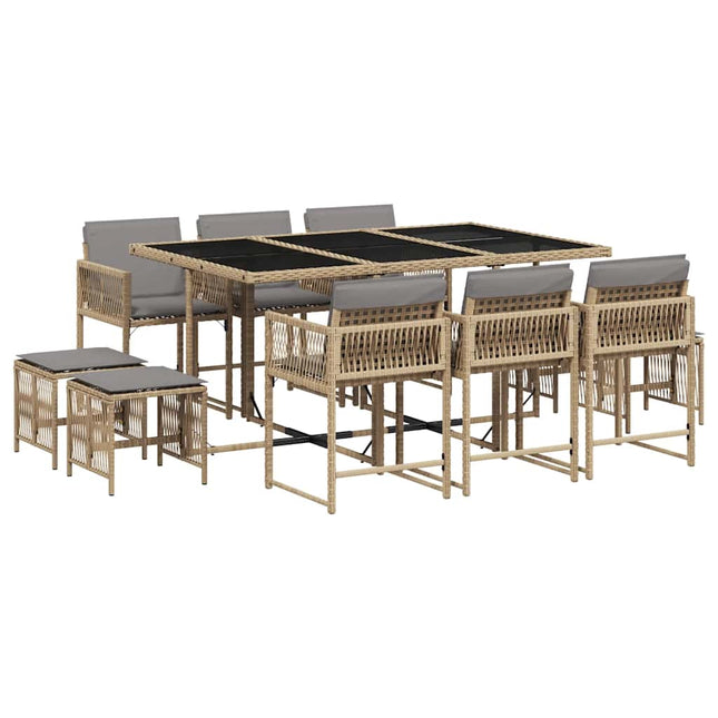 spisebordssæt til haven 11 dele med hynder polyrattan beige