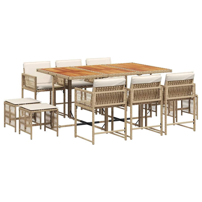 spisebordssæt til haven 11 dele med hynder polyrattan beige