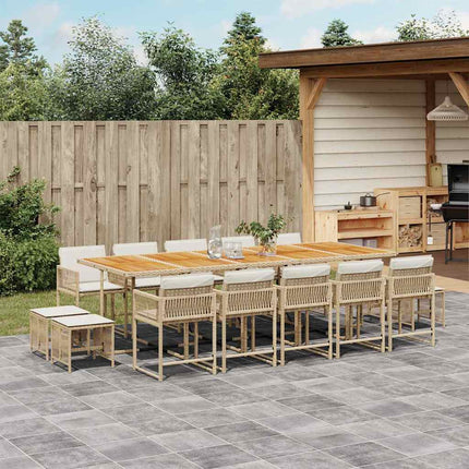 spisebordssæt til haven 15 dele med hynder polyrattan beige