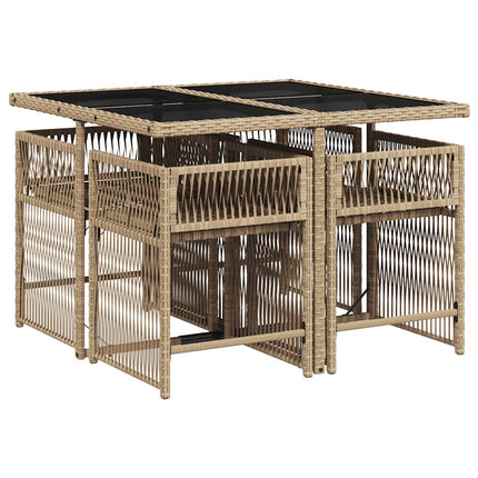 spisebordssæt til haven 5 dele med hynder polyrattan beige