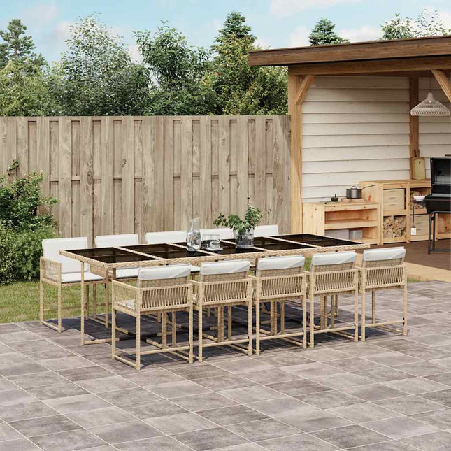 spisebordssæt til haven 11 dele med hynder polyrattan beige