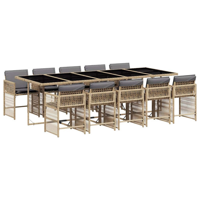 spisebordssæt til haven 11 dele med hynder polyrattan beige