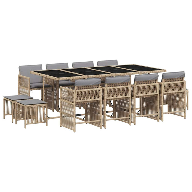 spisebordssæt til haven 13 dele med hynder polyrattan beige