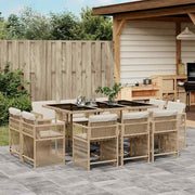 spisebordssæt til haven 11 dele med hynder polyrattan beige
