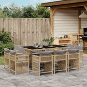 spisebordssæt til haven 11 dele med hynder polyrattan beige