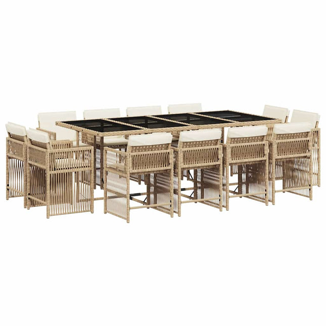 spisebordssæt til haven 13 dele med hynder polyrattan beige