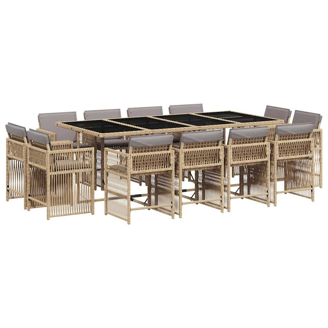 spisebordssæt til haven 13 dele med hynder polyrattan beige