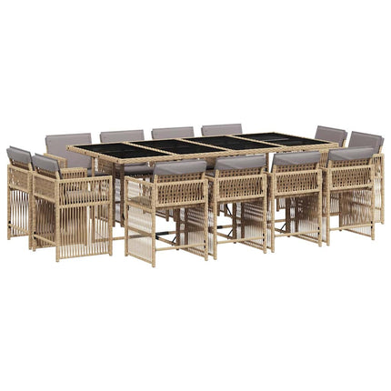 spisebordssæt til haven 13 dele med hynder polyrattan beige