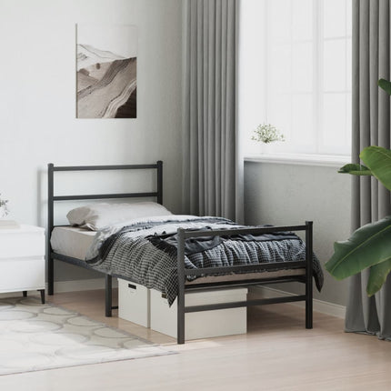 sengeramme med sengegavl og fodgærde 90x200 cm metal sort