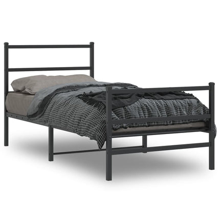 sengeramme med sengegavl og fodgærde 90x200 cm metal sort