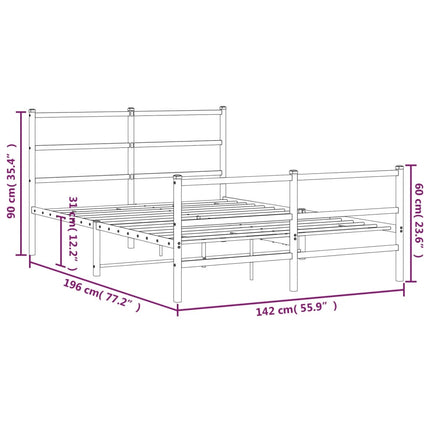 sengeramme med sengegavl og fodgærde 135x190 cm metal hvid