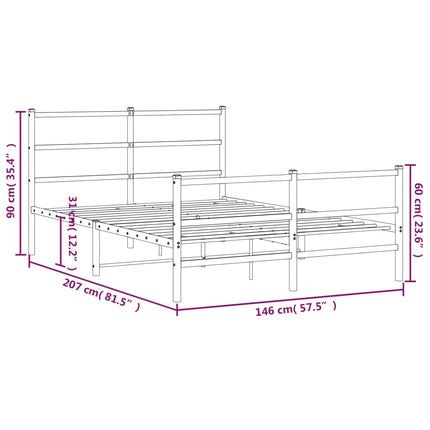 sengeramme med sengegavl og fodgærde 140x200 cm metal hvid