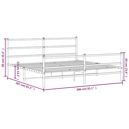 sengeramme med sengegavl og fodgærde 200x200 cm metal hvid