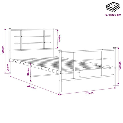 sengeramme med sengegavl og fodgærde 107x203 cm metal sort