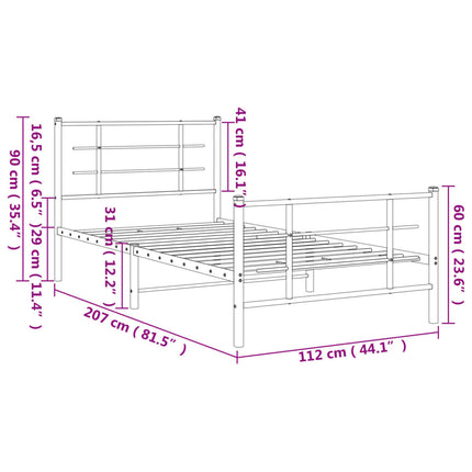 sengeramme med sengegavl og fodgærde 107x203 cm metal hvid