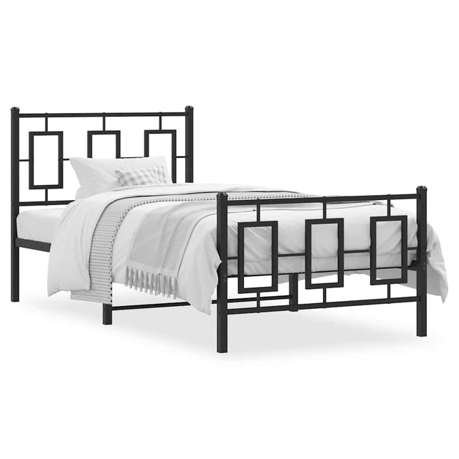 sengeramme med sengegavl og fodgærde 90x200 cm metal sort