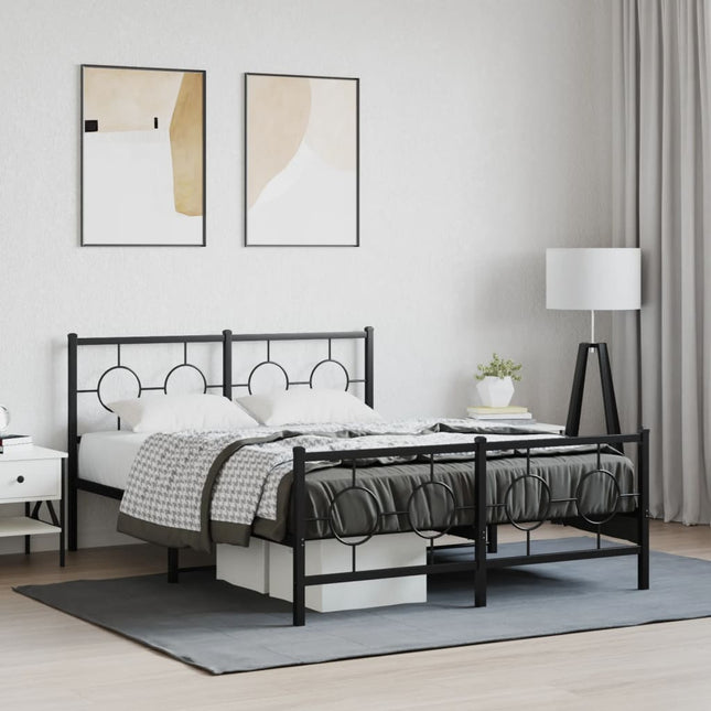sengeramme med sengegavl og fodgærde 135x190 cm metal sort