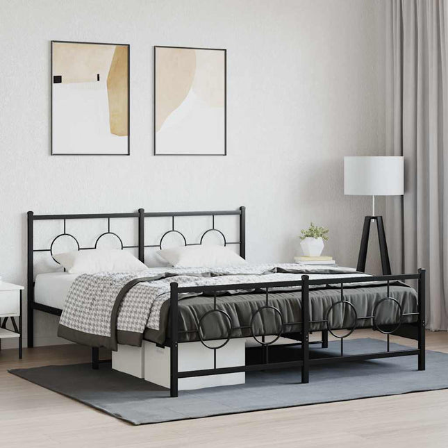 sengeramme med sengegavl og fodgærde 150x200 cm metal sort