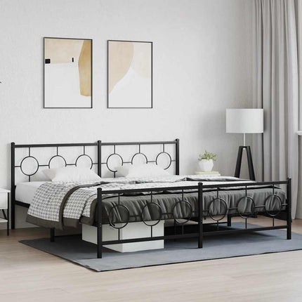 sengeramme med sengegavl og fodgærde 200x200 cm metal sort
