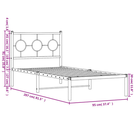 sengeramme med sengegavl 90x200 cm metal hvid