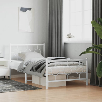 sengeramme med sengegavl og fodgærde 100x200 cm metal hvid