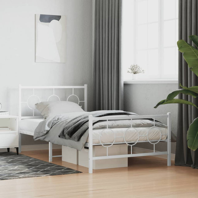 sengeramme med sengegavl og fodgærde 100x200 cm metal hvid