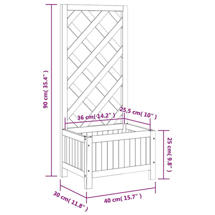 plantekasse med espalier brun 40x30x90 cm massivt grantræ