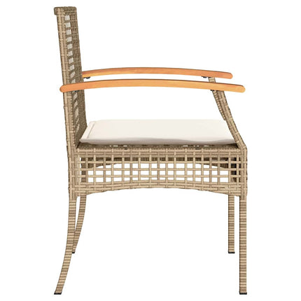 havestole 4 stk. med hynder polyrattan og akacietræ beige