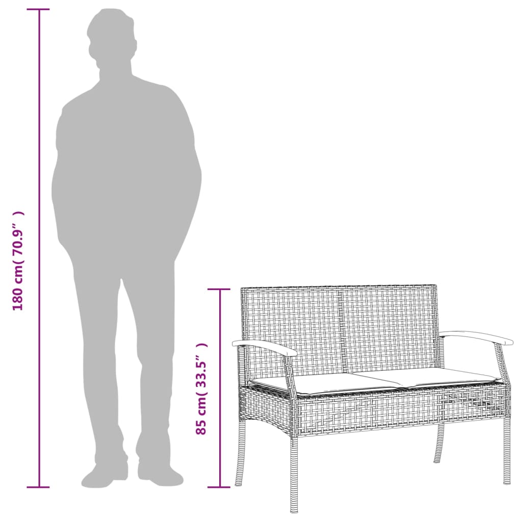 havebænk med hynde polyrattan og akacietræ beige