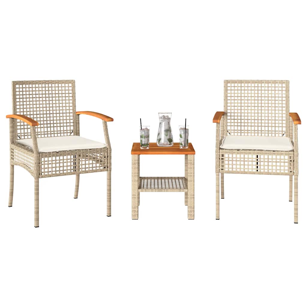 Bistrosæt Med Hynder Og Akacietræ - 2 / Beige / poly rattan and acacia wood