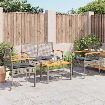 loungesæt til haven 4 dele med hynder polyrattan grå