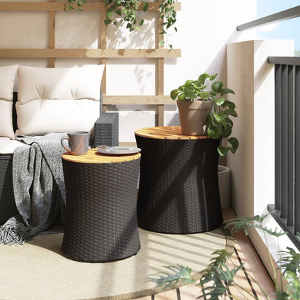haveborde 2 stk. med træplade polyrattan sort