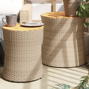 haveborde 2 stk. med træplade polyrattan beige