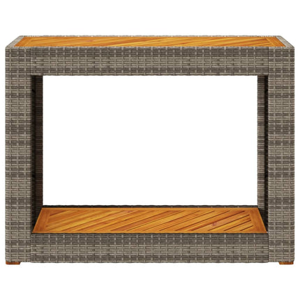 havebord med trætop 100x40x75 cm polyrattan grå