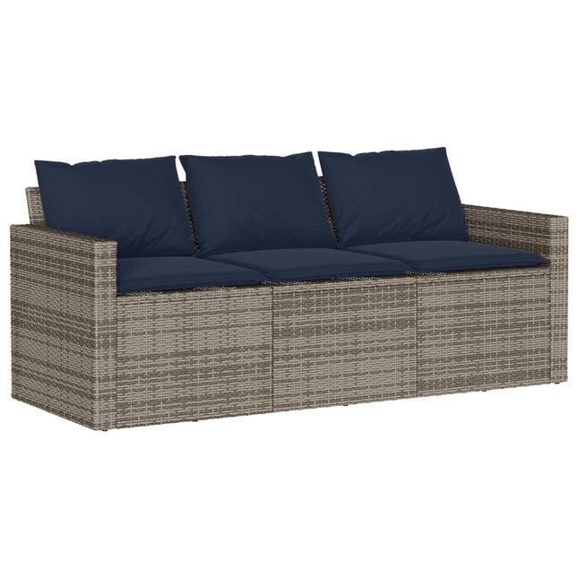 3-personers havesofa med hynder polyrattan grå