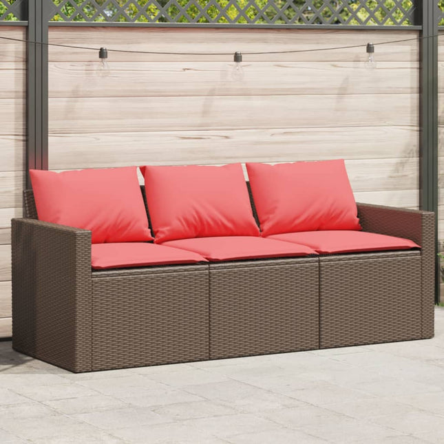 3-personers havesofa med hynder polyrattan brun