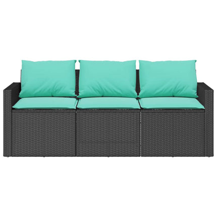 3-personers havesofa med hynder polyrattan sort