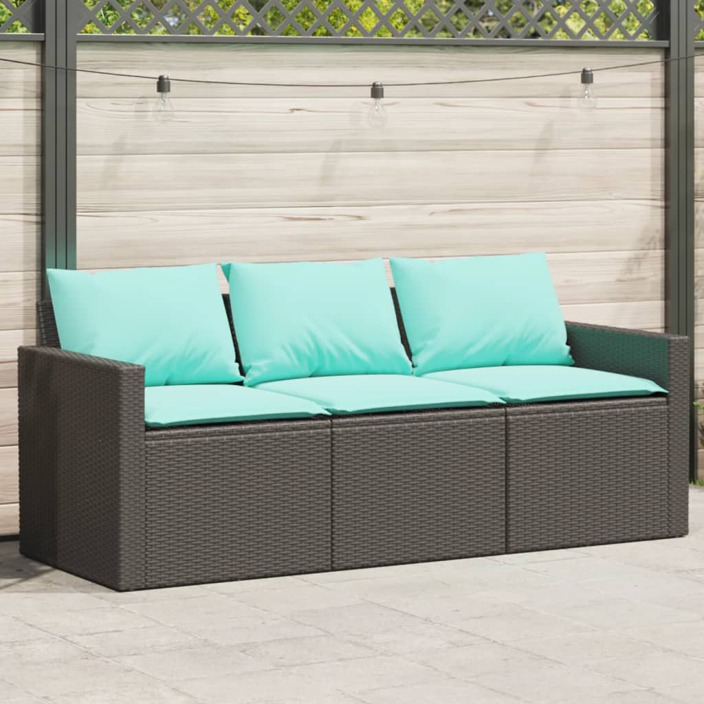 3-personers havesofa med hynder polyrattan sort billede