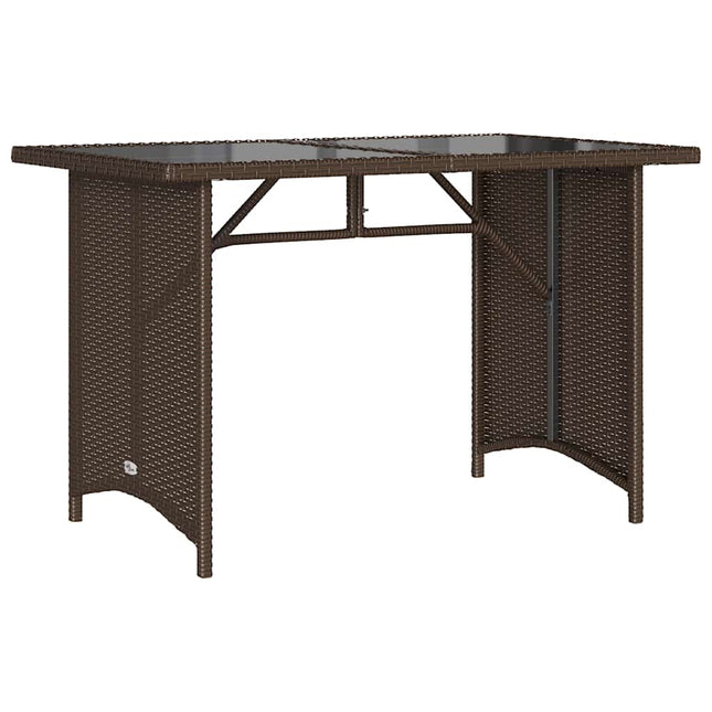 havebord med glastop 110x68x70 cm polyrattan brun