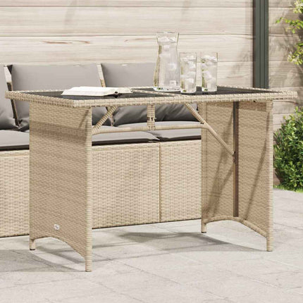 havebord med glastop 110x68x70 cm polyrattan beige
