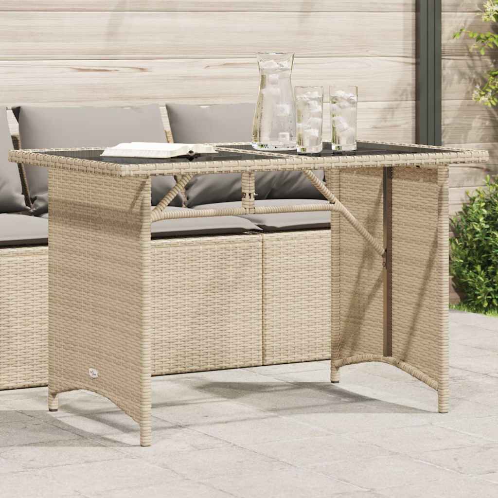 Havebord i polyrattan med glastop 110 × 68 × 70 cm - beige