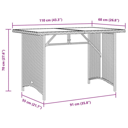 havebord med træplade 110x68x70 cm polyrattan sort