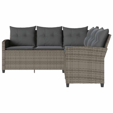 L-formet sofa med hynder polyrattan grå
