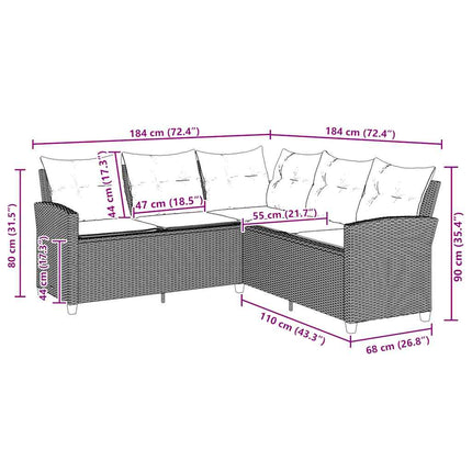 L-formet sofa med hynder polyrattan beige