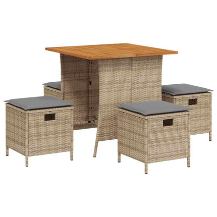 spisebordssæt til haven 5 dele med hynder polyrattan beige