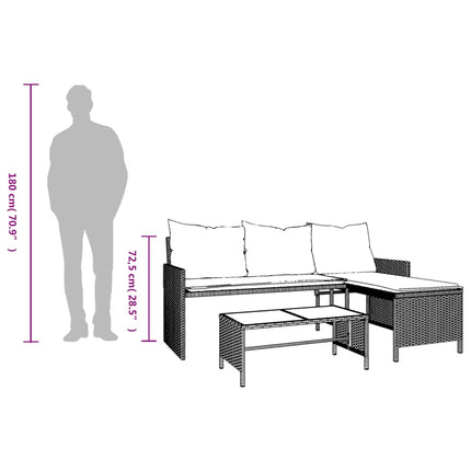 havesofa med bord og hynder L-formet polyrattan sort