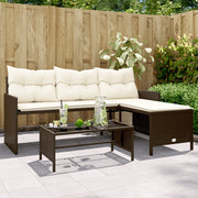 havesofa med bord og hynder L-formet polyrattan brun