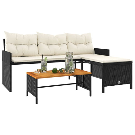 havesofa med bord og hynder L-formet polyrattan sort